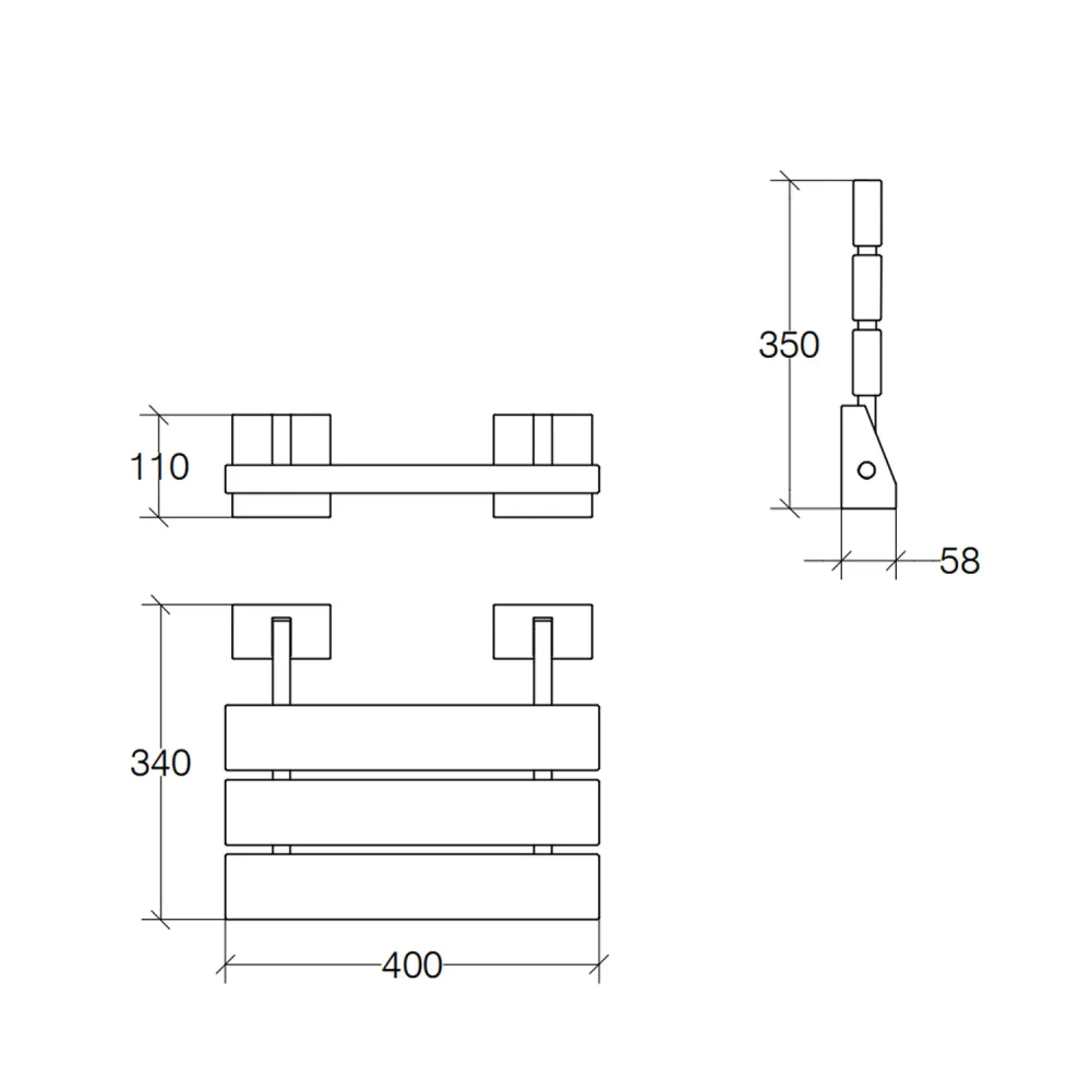 Teak shower seat wall supports polished niet-roestend steel Lineabeta Scagni. Load capacity 130 Kg