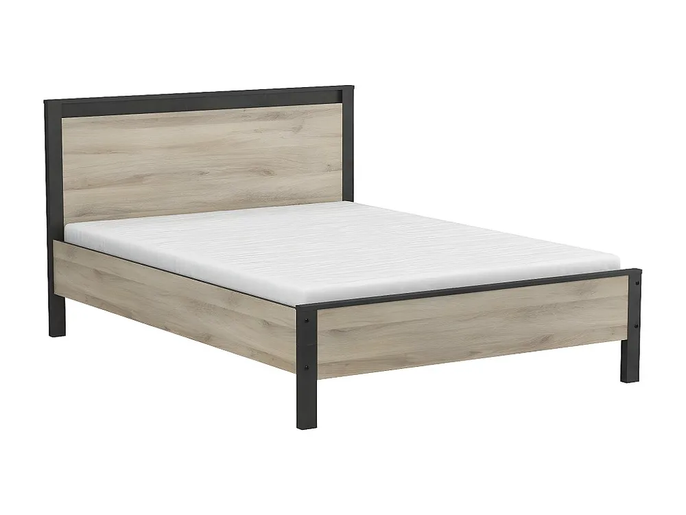 Tweepersoonsbed met eiken en zwart decor - 140x190 cm - Colorado.