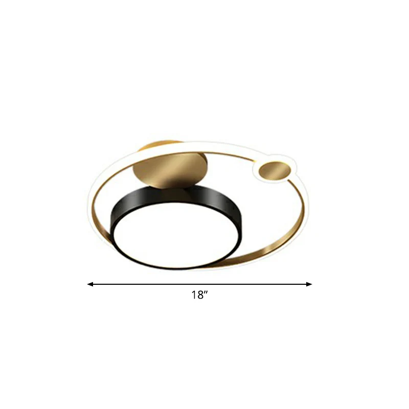 Verguld Finish Round Led Flush Ceiling Light Modern Metallic Flushmount Lighting Bedroom Gold