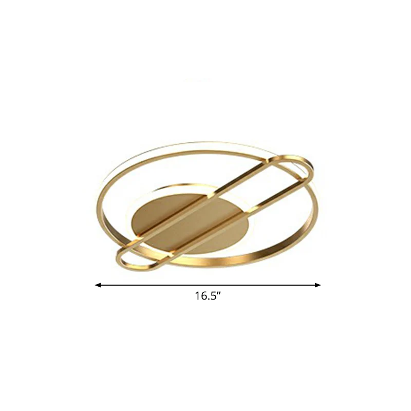 Verguld Finish Round Led Flush Ceiling Light Modern Metallic Flushmount Lighting Bedroom Gold