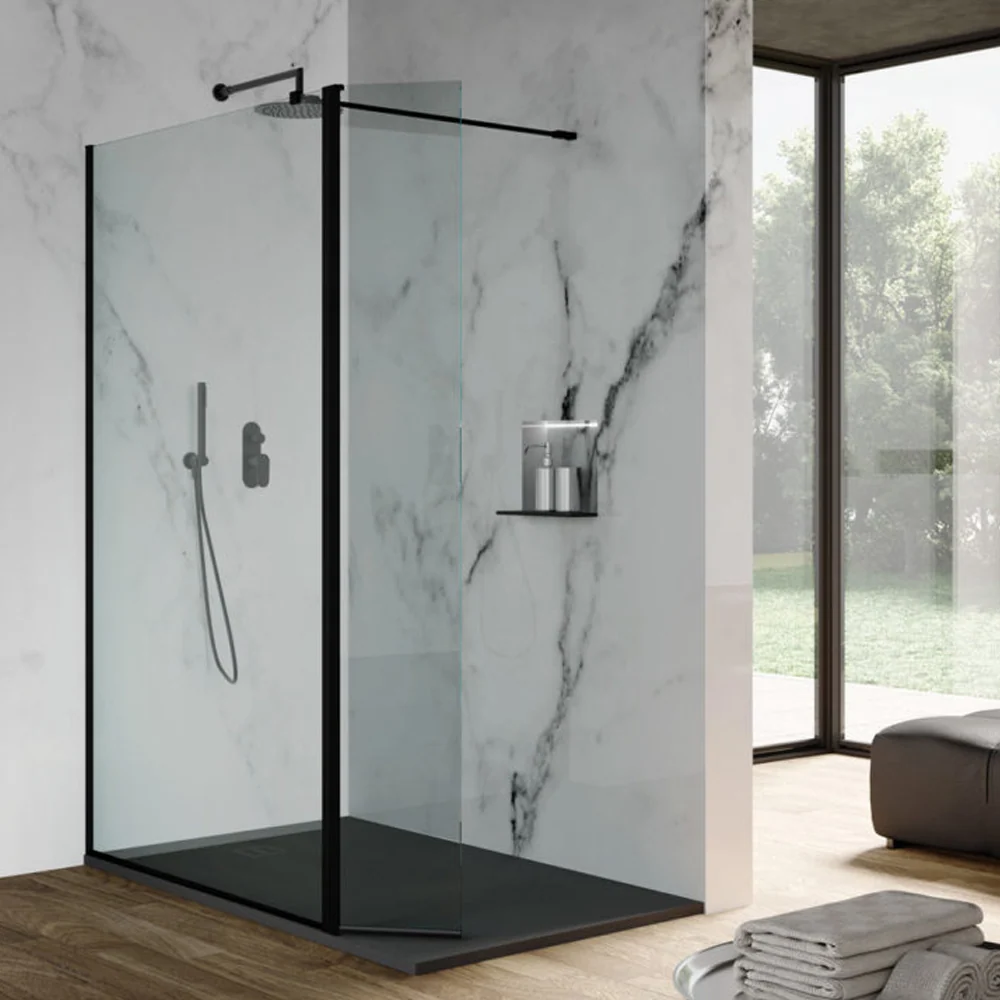 Walk shower wall 90 cm 30 cm mobile panel transparant tempered glass 8mm Beauty Carbon