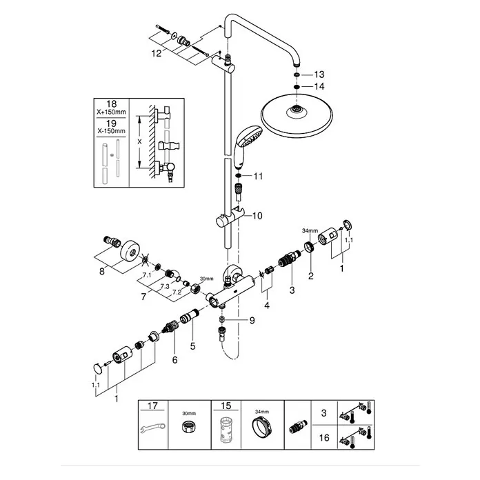 Grohe Vitalio Start Douchesysteem 250 - Hoogte: 113,2 cm, Aantal straalsoorten: 2 st., Mat Zwart
