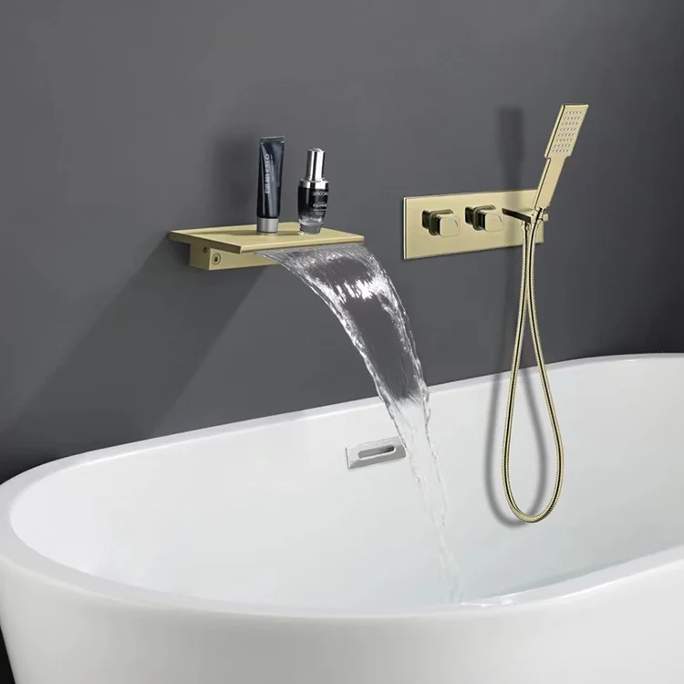 Deck Mounted Koperen Roman Tub Faucet Waterfall Low Arc Roman Tub Faucet Silver