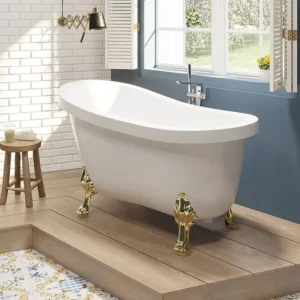 Vrijstaand retrobad - 200L - 145 x 74 x77cm - Wit en gouden poten - NISOS