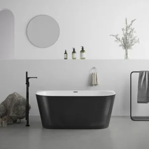 Zwart ovaal halfvrijstaand bad acryl, 175 liter, 130 x 71,5 x 58 cm, DIVINA