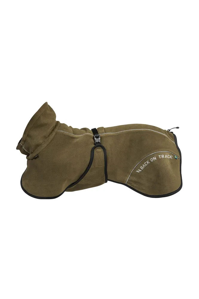 Bay Warme stof Dog Coat, High Set Tail Olive 70 met Overloopbeveiliging
