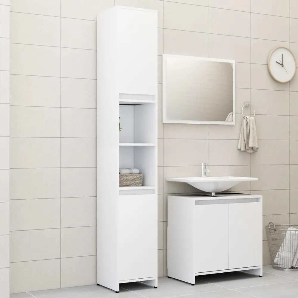 Hands-free 3-delige Badkamermeubelset bewerkt hout wit
