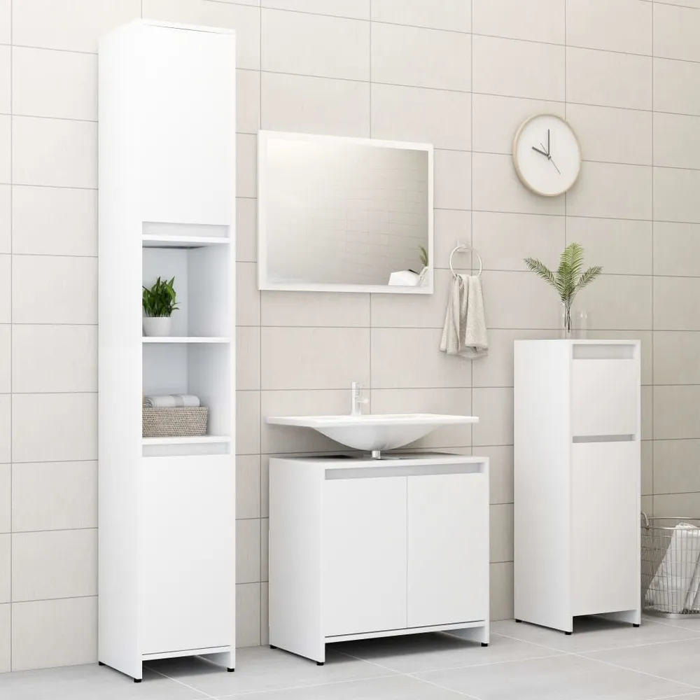 Hands-free 3-delige Badkamermeubelset bewerkt hout wit