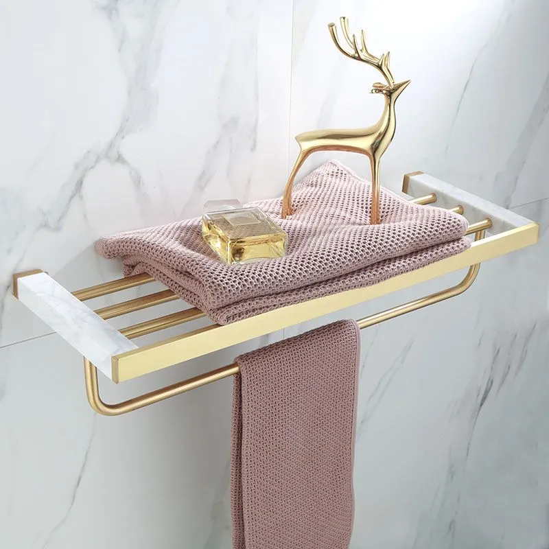 Polished Geel koper Bathroom Accessory Set Marble Bathroom Hardware White