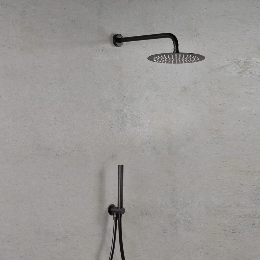 Round shower set 30 cm showerhead, Judy hand shower, water inlet and gedempt black hose Ares