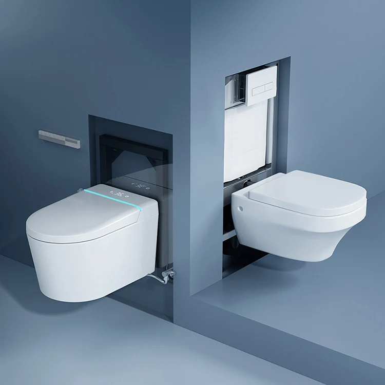 RVS (Roestvrij Staal) Elongated Wall Mounted Bidet Sneeuwwit Wall Hung Toilet Set Unlimited Warm Water