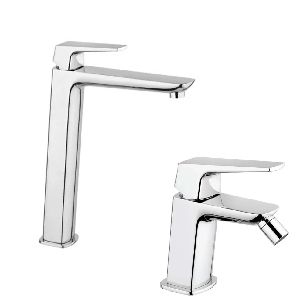Set Tall Basin and Bidet Mixers Drain Metaalglans Finish Spartaco Collection Mamoli Rubinetterie