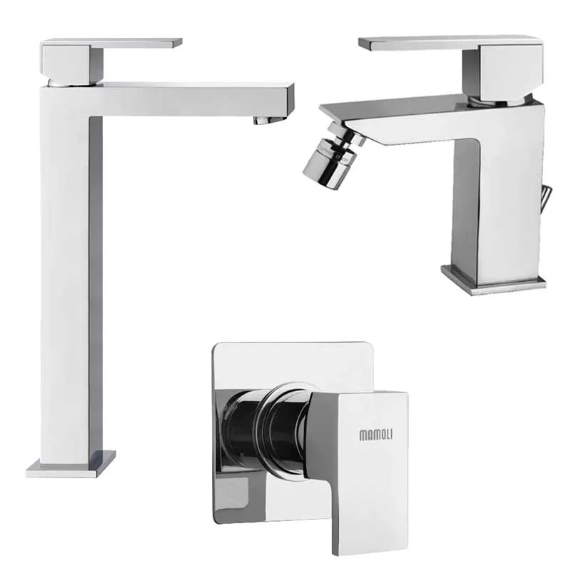 Set Tall Basin Mixers, Bidet and Built- Shower Chrome Brass Feel Collection Mamoli Rubinetterie