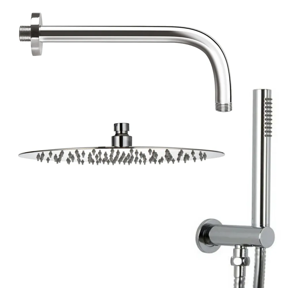 Shower kit composed round showerhead diameter 20 cm, shower arm, and duplex set voor Luxe Douche-ervaring