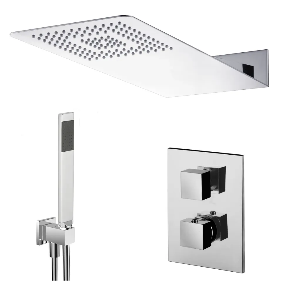 Shower set stainless staal shower head 50x22, duplex set and thermostatic mixer met Handdouche | 1,5m Slang