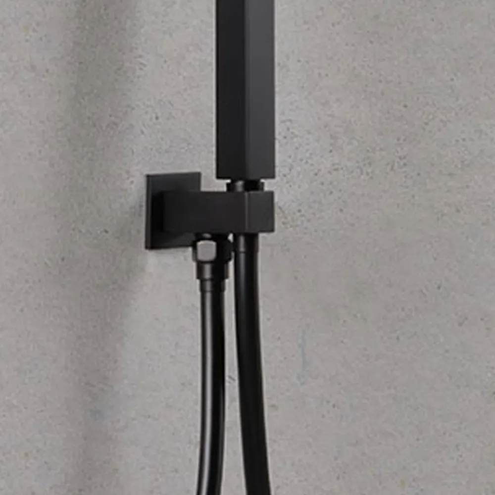 Square shower set 25x25 cm showerhead, Amy hand shower, water inlet and doffe black hose Ares met Douchekop en Slang