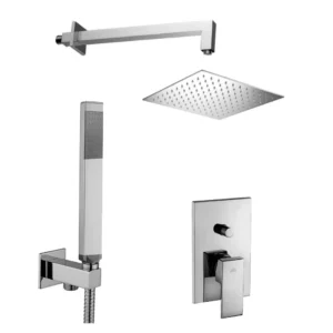 Square showerhead set and square shower arm Level built- mixer and duplex shower set Metaalglans Paffoni