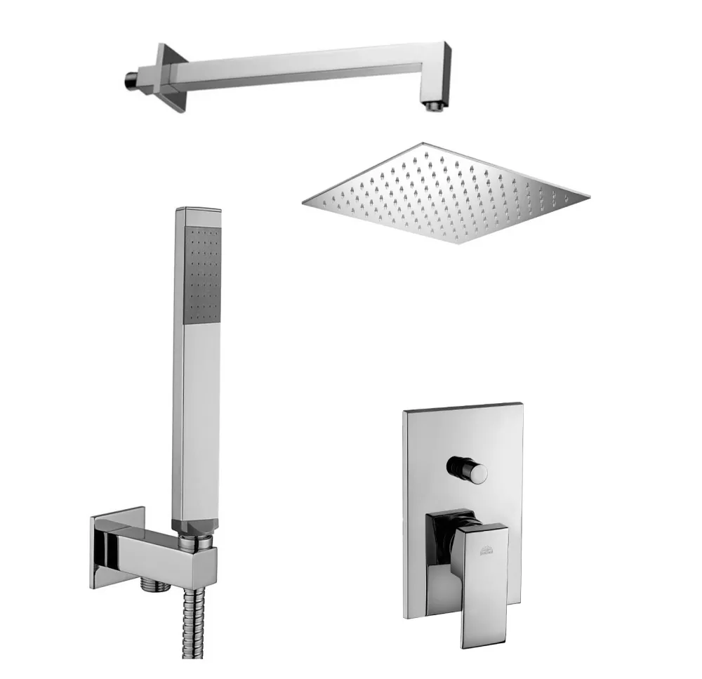 Square showerhead set and square shower arm Level built- mixer and duplex shower set Metaalglans Paffoni