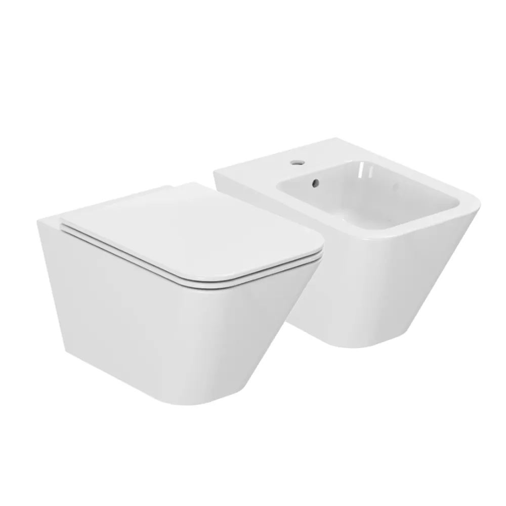 Suspended sanitary set Azzurra Build series WC bowl, seat and bidet 55x36 cm - Lak white voor Luxe Douche-ervaring