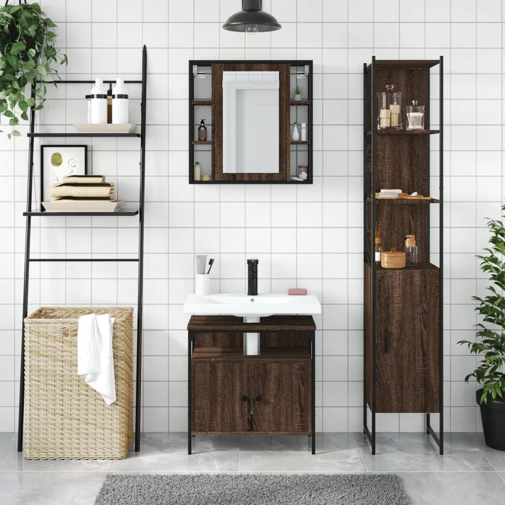 Thermostatische 3-delige Badkamermeubelset bewerkt hout bruin eikenkleur