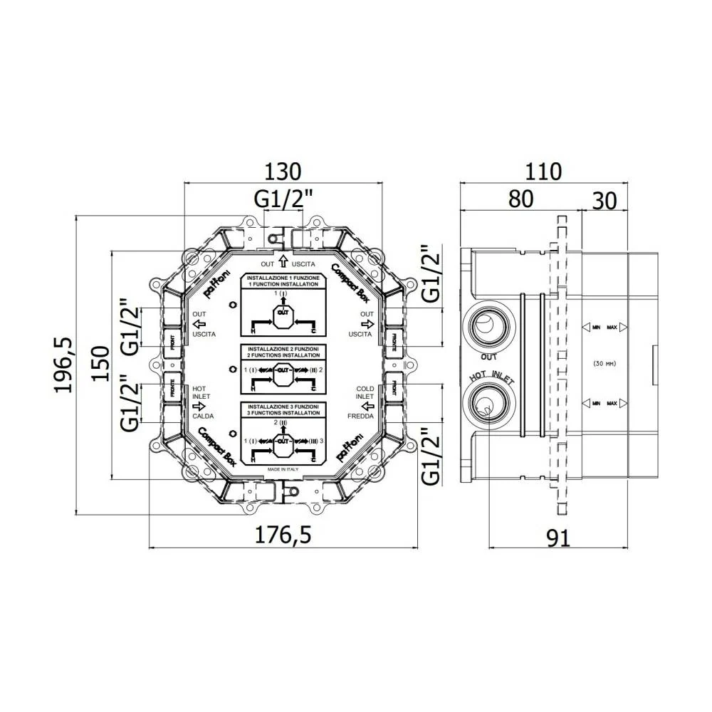 Universal built- set Compact Box series shower mixers model CPBOX001 Paffoni