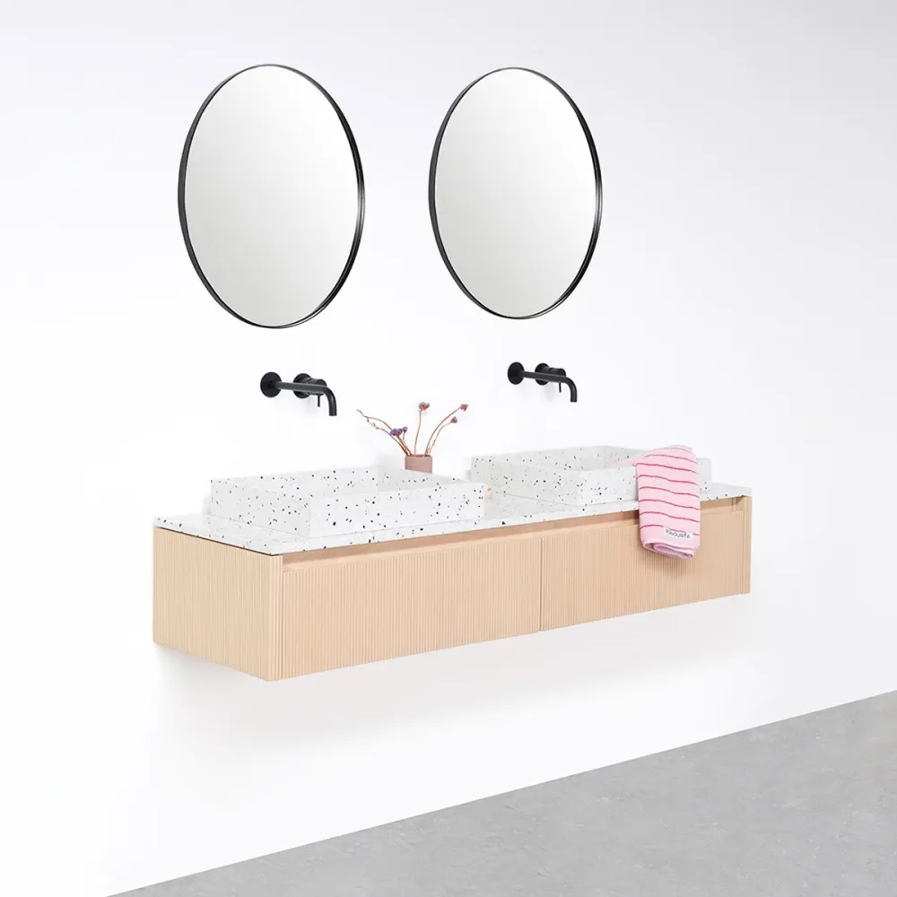 Waterbesparend Badkamermeubel Eik - Ahun - George Terrazzo - Marcel bovenplaat Terrazzo - 150 cm
