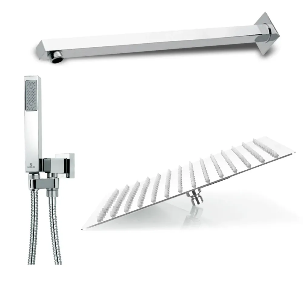 Waterbesparend Square shower composition Bossini Cube 40X40 showerhead arm and duplex kit
