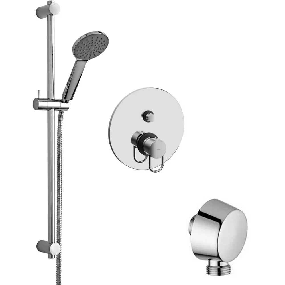Waterbesparende Sliding shower kit built- shower mixer and round wall water outlet