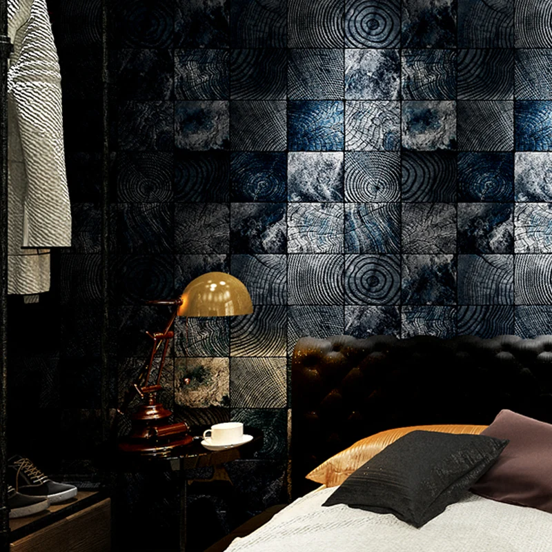 Geruit houtlook behang donkere kleur industriële wandbekleding voor de woonkamer 25 patronen