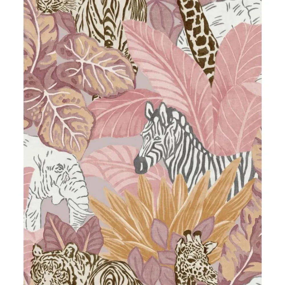 3D-relief Noordwand Behang Good Vibes Jungle Animals roze en oranje