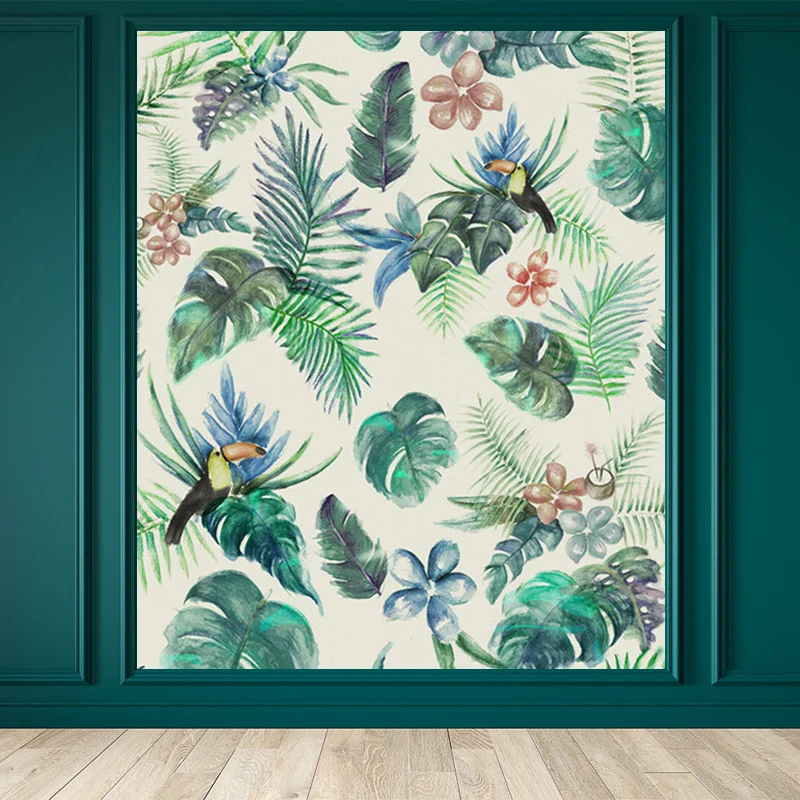Grote bloem- en botanisch muurschilderingbehang Tropisch logischerwijs landschap Muurkunst groen Vochtbestendig en wasbaar