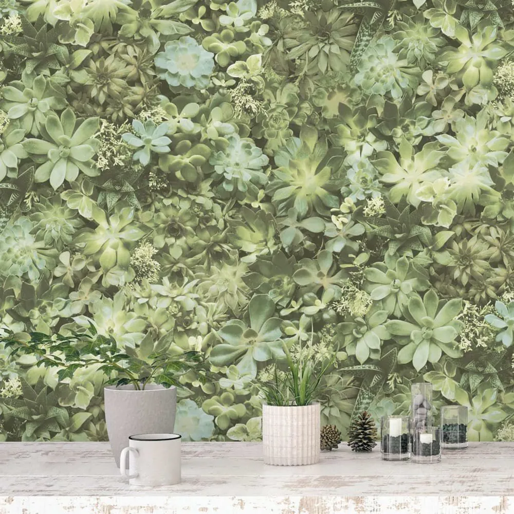 Noordwand Behang Evergreen Succulent groen en ecru
