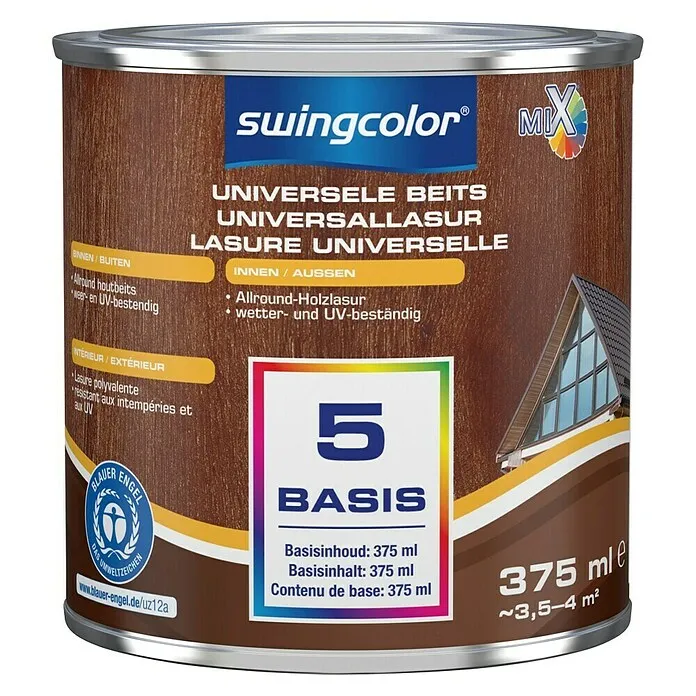 swingcolor Mix Universele beits - Mengkleur basis, 375 ml, Zijdeglans Geschikt voor oneffen muren