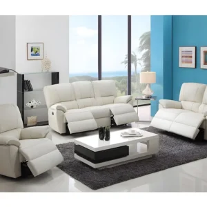Elektrische relax-bankstel 3+2+1 van leer MARCIS - Ivoor