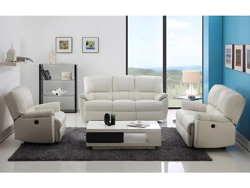 Elektrische relax-bankstel 3+2+1 van leer MARCIS - Ivoor