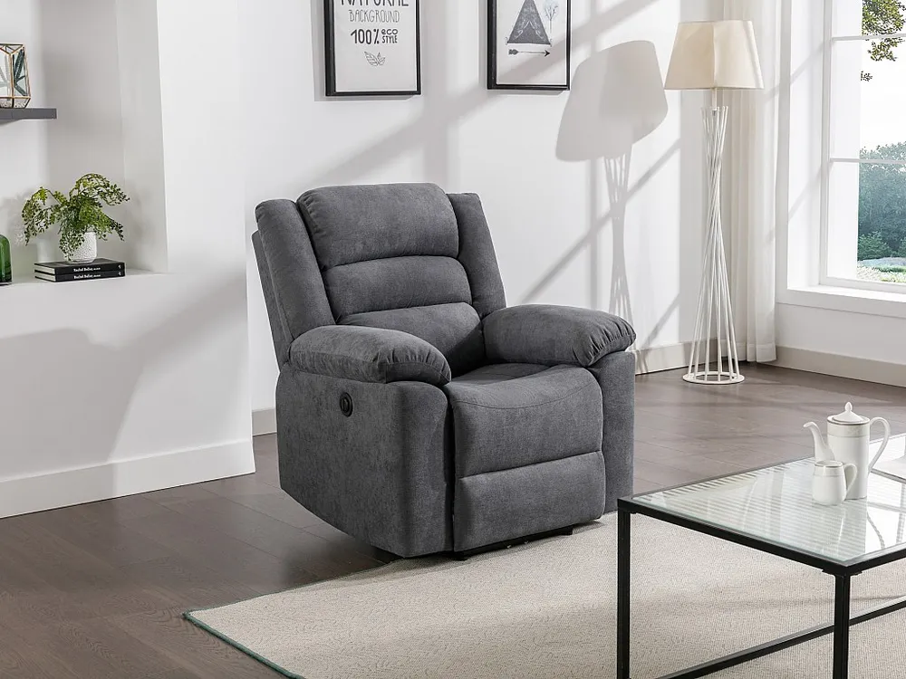 Elektrische relaxfauteuil grijze stoffenheftige BUROLO