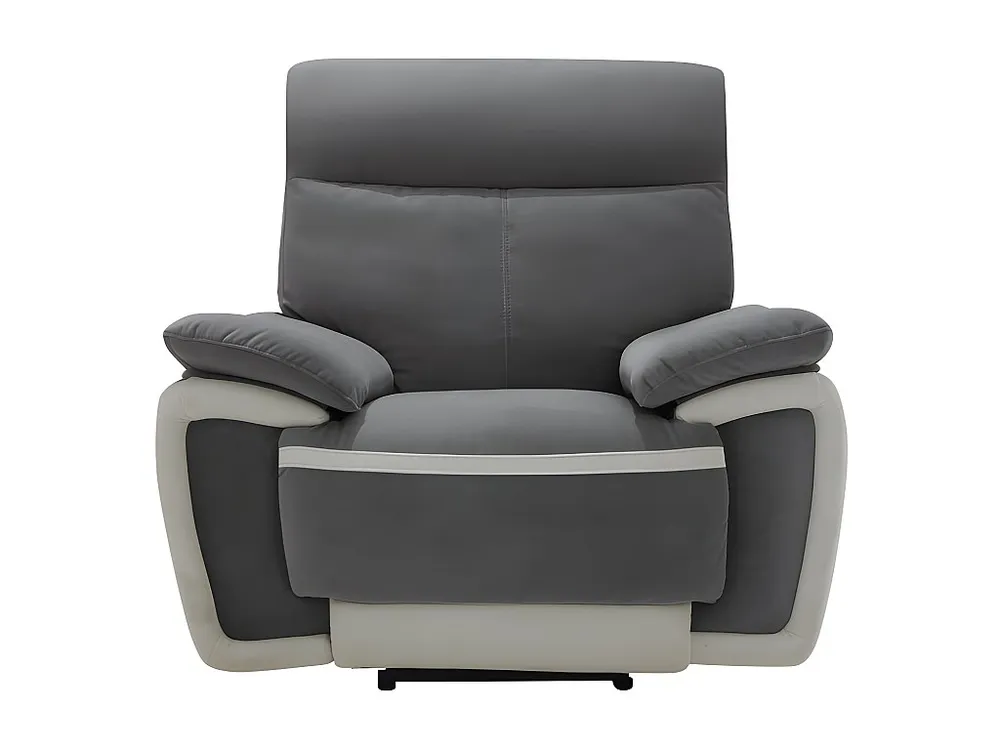 Elektrische relaxfauteuil van fluweel METTI - Grijs en banden van ecru