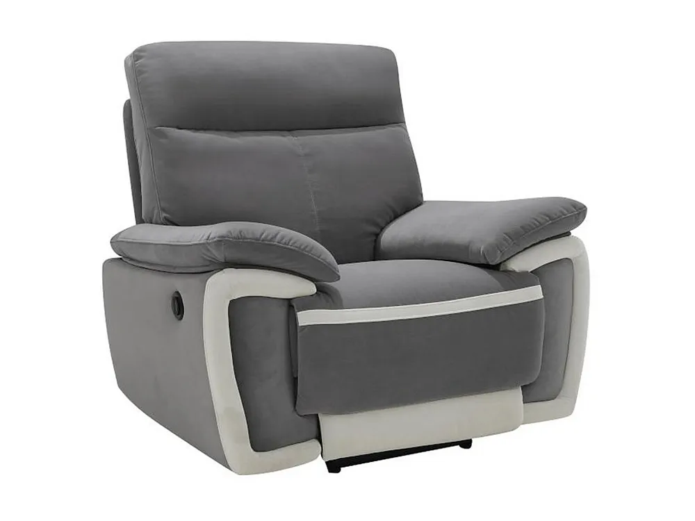 Elektrische relaxfauteuil van fluweel METTI - Grijs en banden van ecru