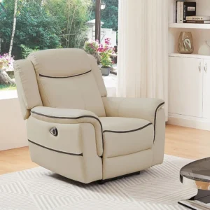 Elektrische relax-fauteuil van lichtbruin leer ADELIO | Snelle Levering NL/BE