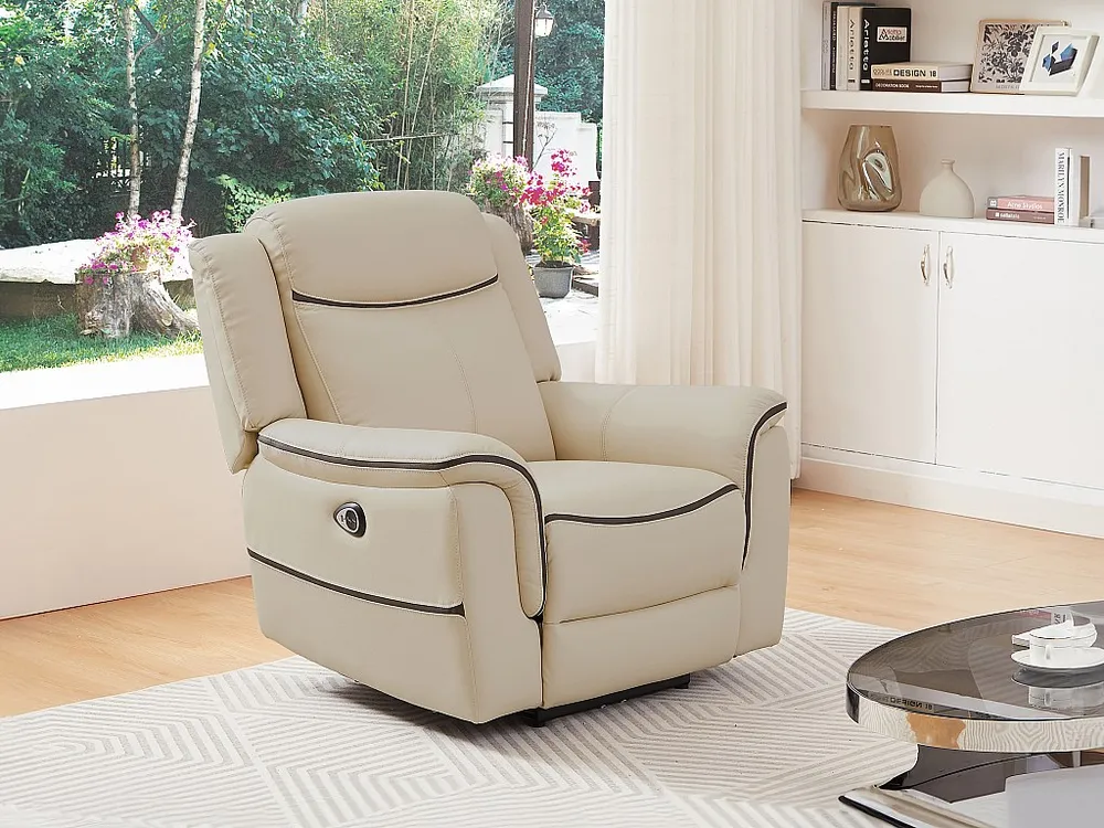 Elektrische relax-fauteuil van lichtbruin leer ADELIO | Snelle Levering NL/BE
