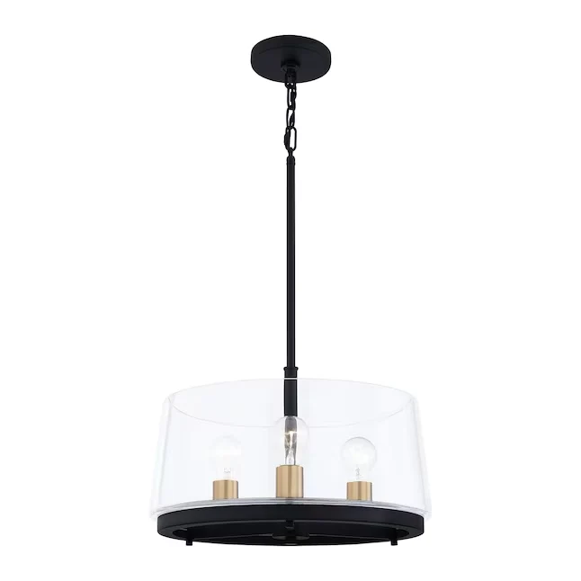 Quoizel Whitlock 3-Light Matte Black and Zachtglans Weathered Brass Modern/Contemporary Clear Glass Drum Hanging Pendant L...