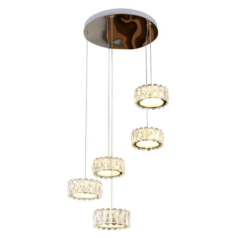 Round Dining Room Ceiling Light Beveled Cut K9 Crystal Strak LED Multi Pendant Clear Clear