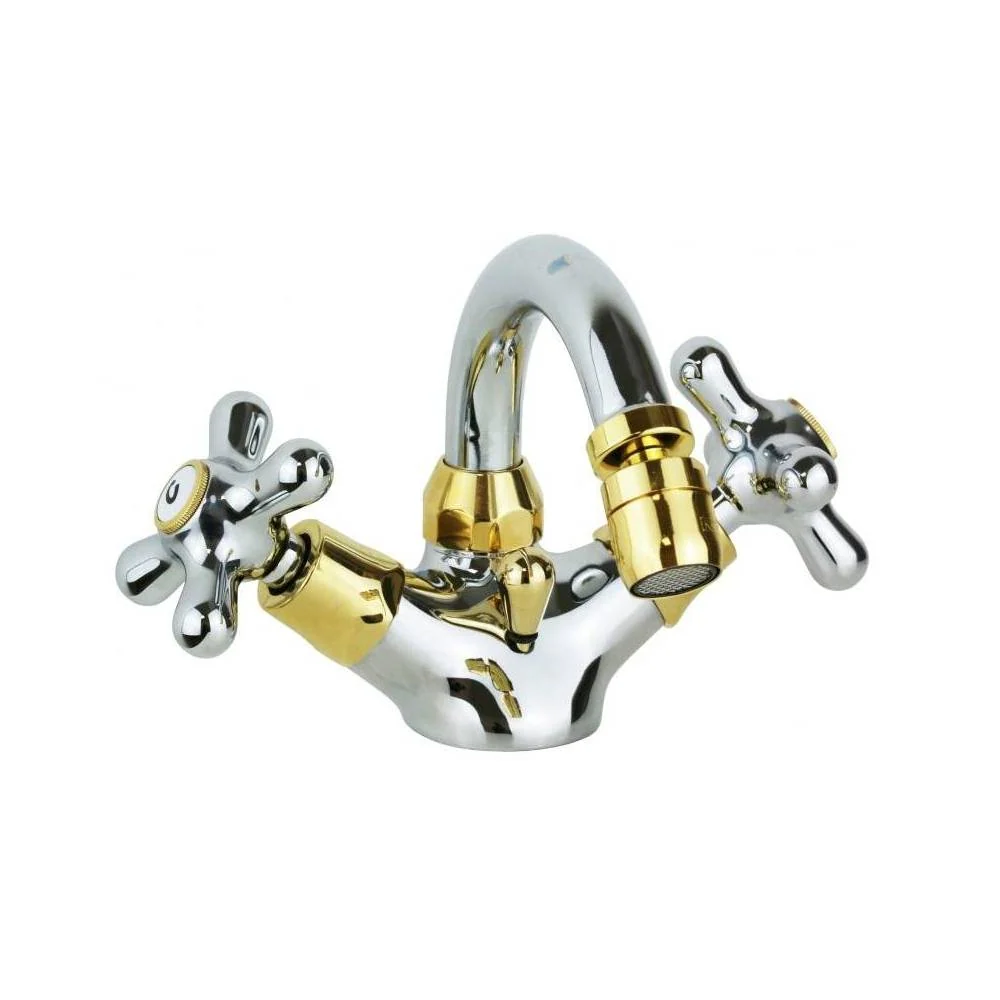Bidet faucet swivel spout 2 handles Iris series model IRV137CO chroom gold Paffoni