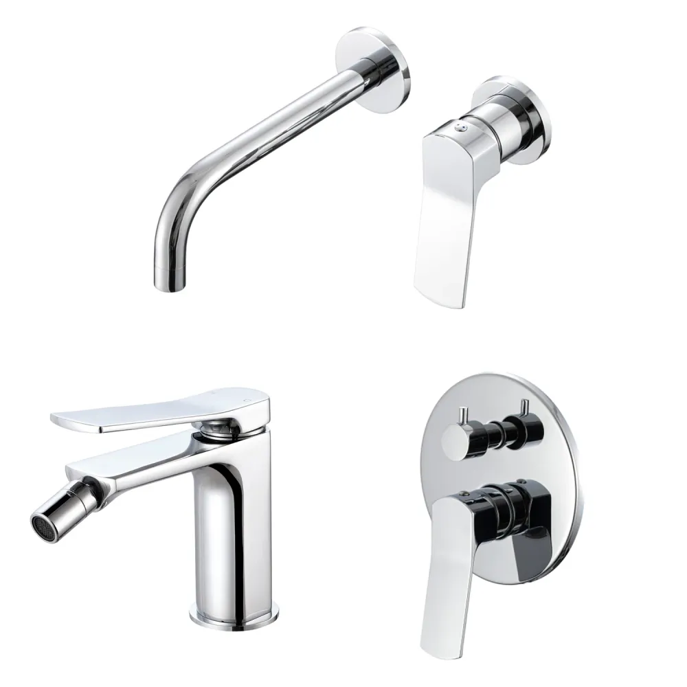 Composition built- basin mixers, bidet and three-way round shower chrome-plated geel koper Lumix