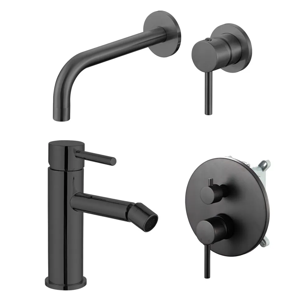 Composition built- mixers washbasin, bidet, and 2-way Moon shower matte black messing