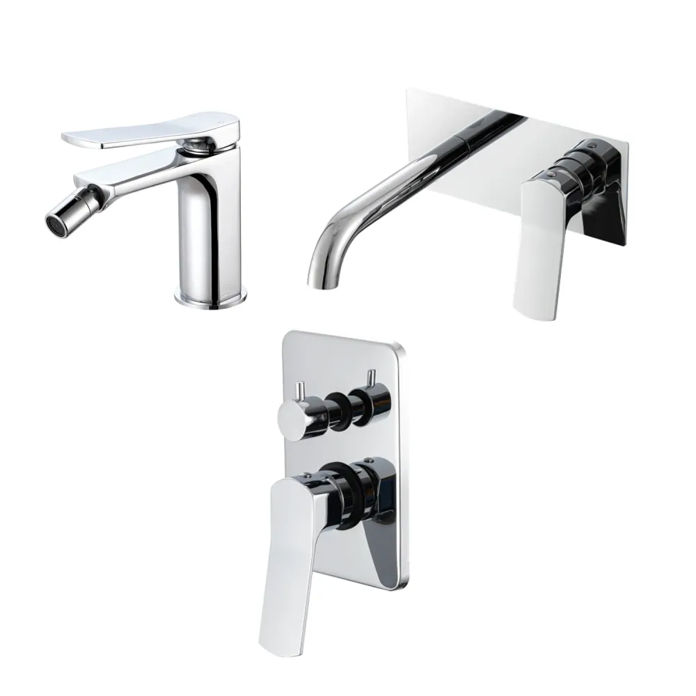 Hoogwaardige Composition built- basin mixers easy box, bidet and two-way square shower chrome-plated geel koper Lumix