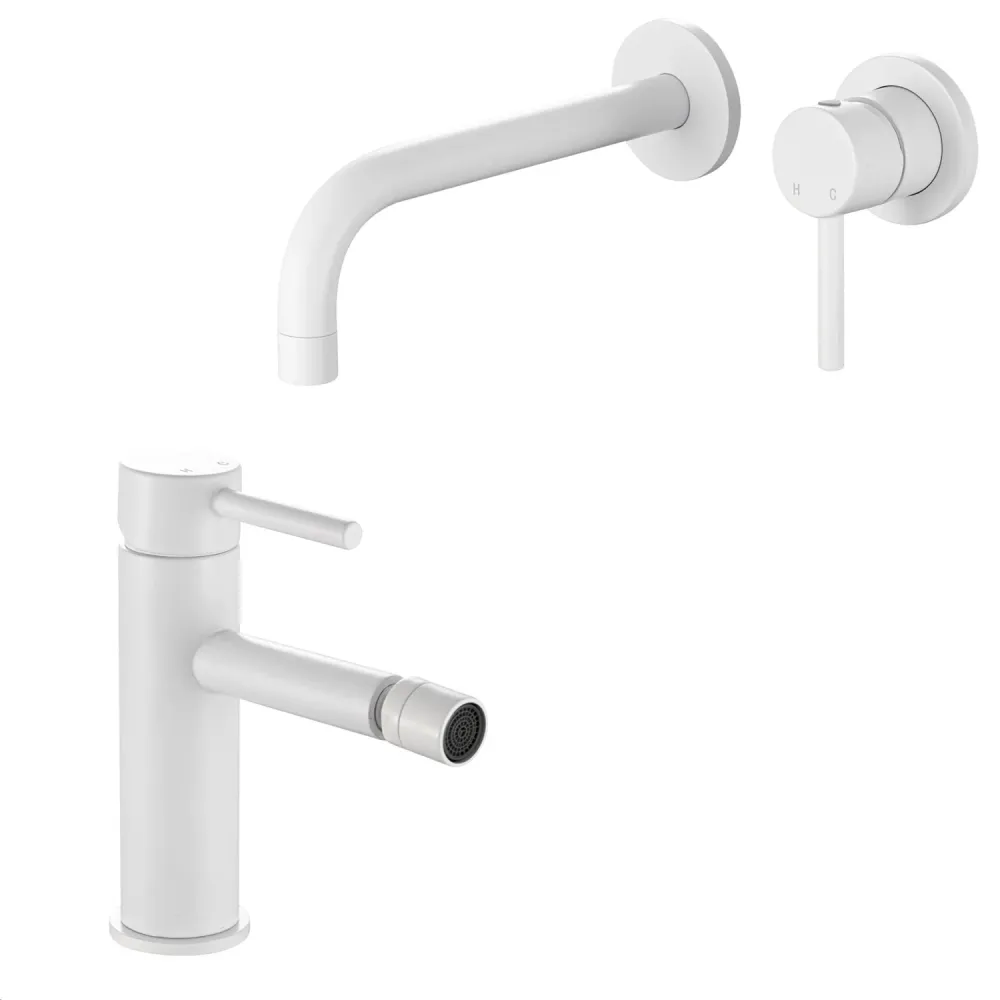 Pair built- faucet mixers sink and bidet Moon series gedempt white brass