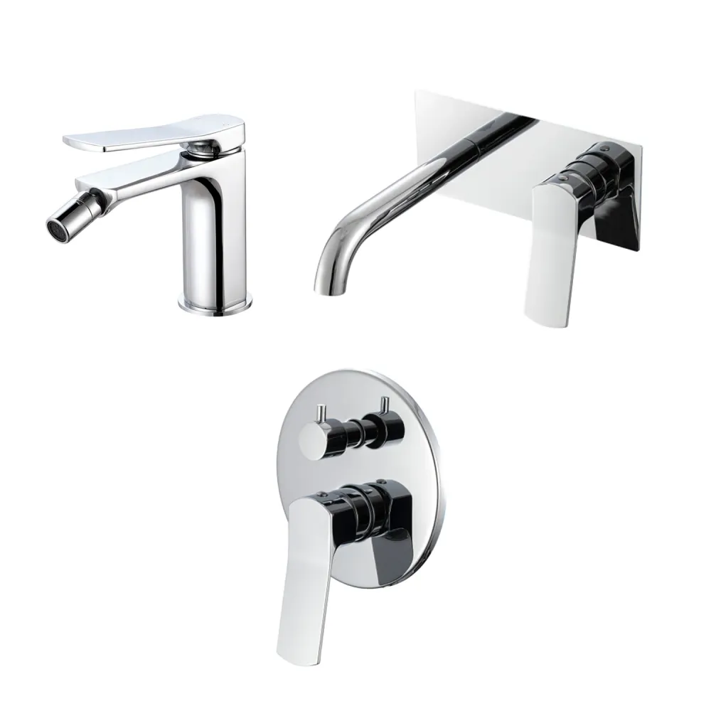 RVS (Roestvrij Staal) Composition built- basin mixers handig box, bidet and two-way round shower chrome-plated brass Lumix
