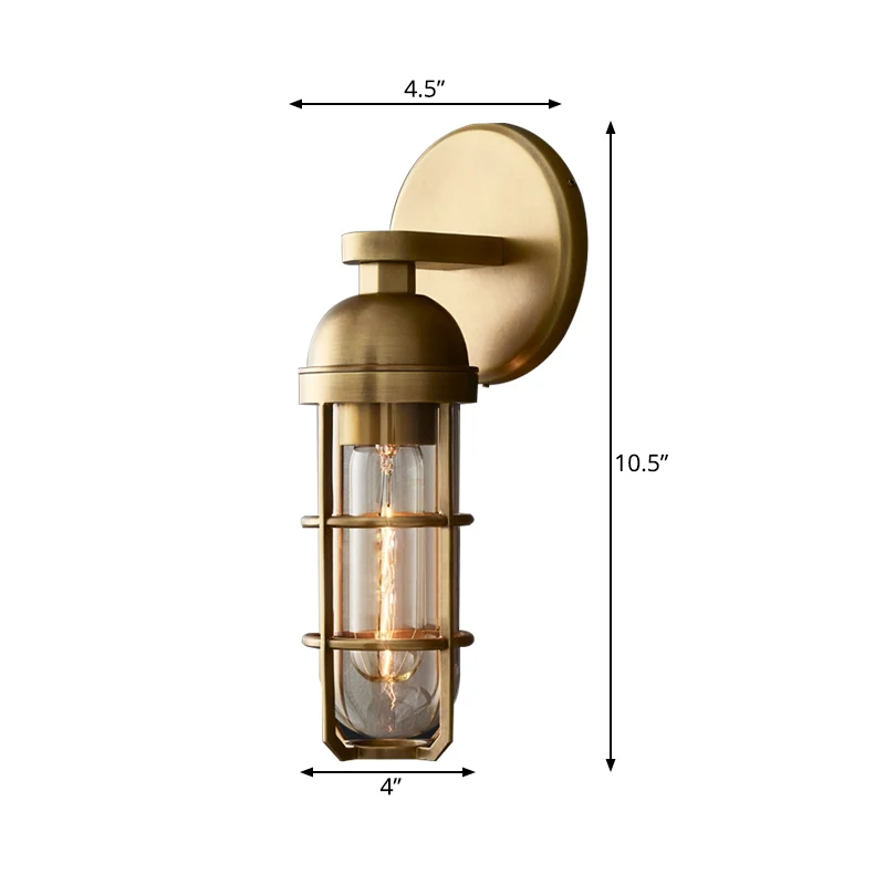 Energiezuinige 10,5"/17" H langwerpige metalen wandgemonteerde lamp Nostalgisch 1 lamp gouden afwerking wandgemonteerde li...
