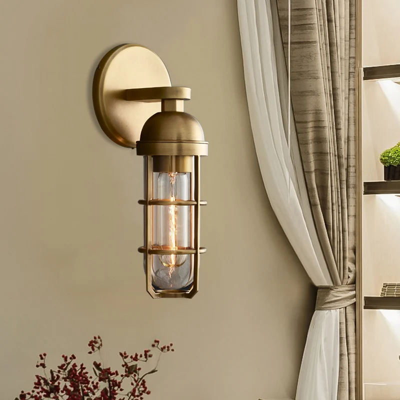 Energiezuinige 10,5"/17" H langwerpige metalen wandgemonteerde lamp Nostalgisch 1 lamp gouden afwerking wandgemonteerde li...